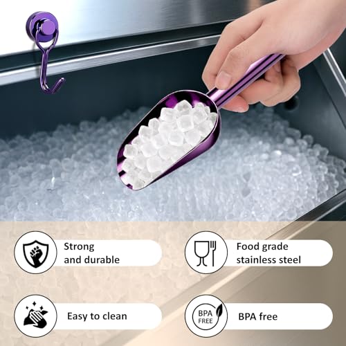 Image of Juome 6oz Stainless Steel Ice Scoop for Freezer with Magnetic Holder, Metal Ice Scoop for Ice Machine, Small Ice Cube Scooper for Freezer Bin for Ge Profile Opal 2.0 Nugget Ice Maker (Purple)