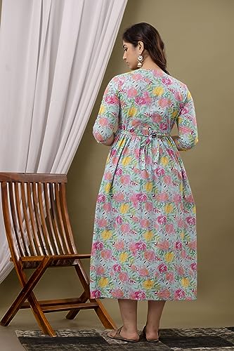 Image of Maternity Feeding Kurti for Women | Cotton Blend Anarkali Dress with Nursing Zip for Pre & Post Pregnancy
