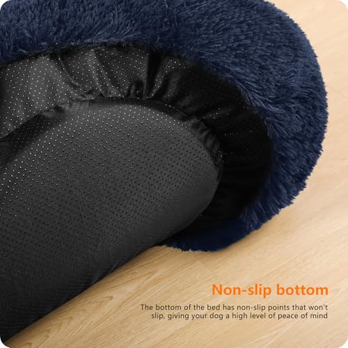 HMTOPE Orthopädisches Hundebett rund Hundekissen Hundesofa Katzenbett Donut Kuscheliges Hundekorb Waschbar, 80 cm Ø, Navyblau