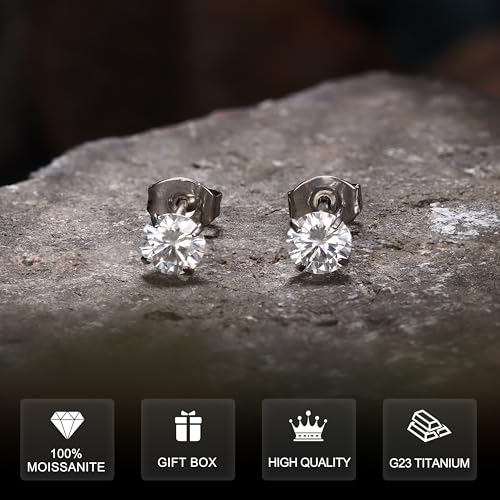 GEMQUEEN G23 Implant Grade Titanium Moissanite Stud Earrings, 1CT by GEMQUEEN - Used condition - Image 2