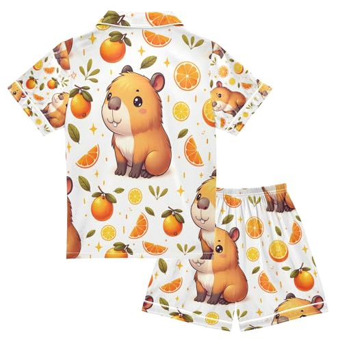 senya Funny Capybaras Satin Summer Pajama Sets Silk Short Sleeve Button Down Sleepwear2
