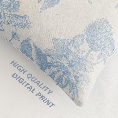 Image of Foindtower Set of 2 Linen Floral Vintage Throw Pillow Covers Neutral Accent Decorative Cozy Cushion Covers Farmhouse Boho Home Decor for Sofa Chair Couch Bedroom Living Room,22x22 Inch,Sky Blue