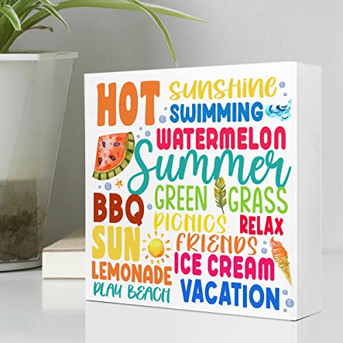 Summer Desk Decor,Hot Sunshine Swimming Watermelon Summer Wooden Plaque Sign Desk Decor,Funny Summer Colorful Art Wood Block Sign Desk Decorations For Country Home Kitchen Farm Garden Shelf Table Decor #TOP2