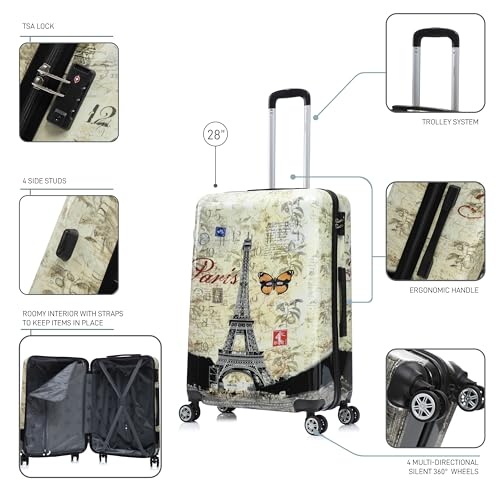 Image of InUSA Paris Print 28-Inch Large Hardside Spinner Luggage Lightweight Travel