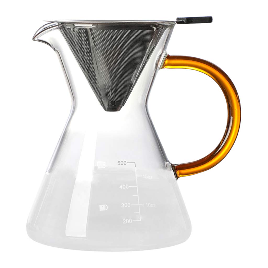 Cafetera de goteo de vidrio individual con mango amarillo para café molido