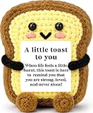 A Little Toast to You - Mini Positive Handmade Crochet Toast Inspirational Appreciation Gifts for Women Men Coworker Birthday, Thinking of You Get Well Gifts for Women Friend Sister Home Office Decor