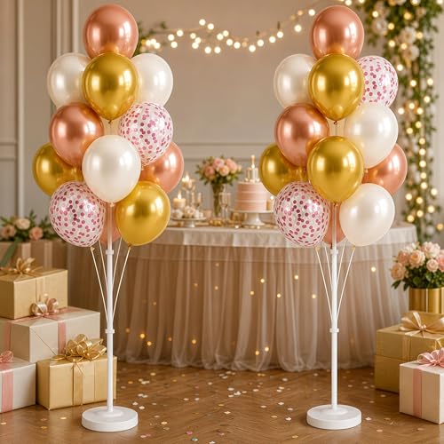 Image of Balloon Column Stand Kit with Balloons, Base and Pole, Balloon Column Kit for Floor or Table Backdrop Decoration for Party Wedding Baby Shower Birthday Graduation (Soft Rose Gold)