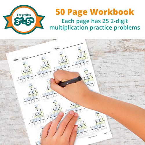 Channie’s One Page A Day Workbook, Double Digit Multiplication Math Practice Worksheets, 50 Pages, Grades 3Rd, 4Th, And 5Th, Size 8.5” X 11” #TOP5