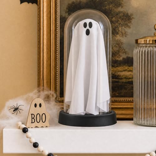 Image of Halloween Decor-Halloween Decorations Indoor-Light Up Ghost in Glass Cloche-Cute Ghost with Light for Home Kitchen Mantel Tabletop Party Decor and Holiday Decorations