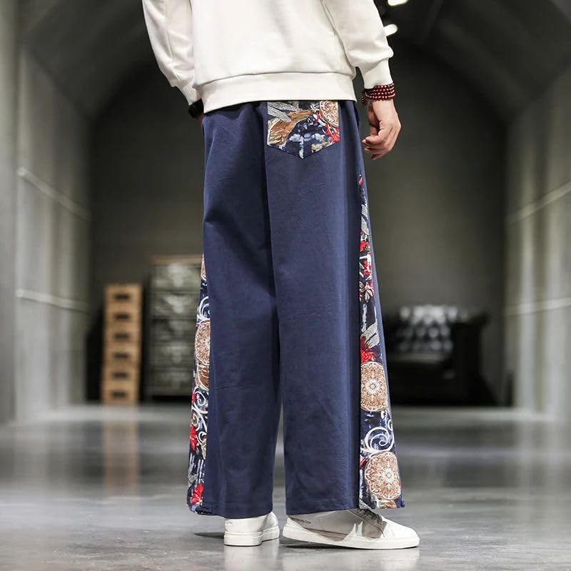 Casual Wide Leg Pants Men Chinese Traditional Harajuku Kung Fu Tang Suit Tai Chi Uniform Cotton Linen Trousers3