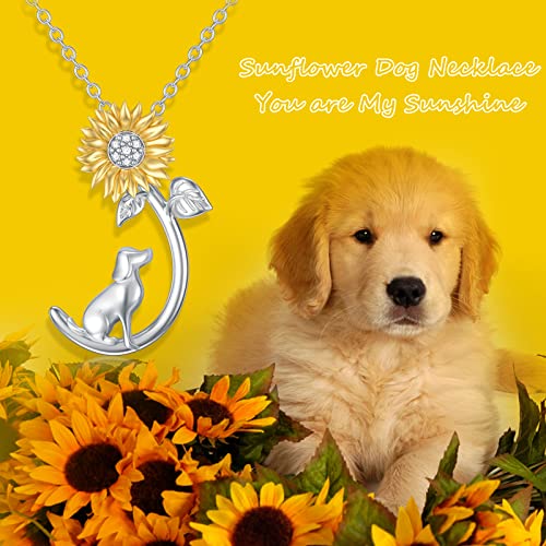 Platyco Dog Necklace 925 Sterling Silver Sunflower Dog Pendant Necklace Jewelry Gifs For Women Girl Dog Lover #TOP4