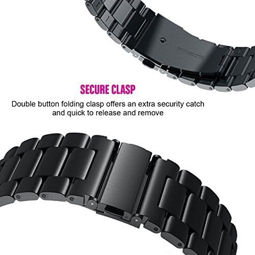 Aimtel Compatible with TicWatch Pro 3 Band/Pro 4G LTE/Pro 2020 Bands, 22mm Stainless Steel Wristband Metal Replacement Strap for Ticwatch Pro Series Smartwatch (Black)