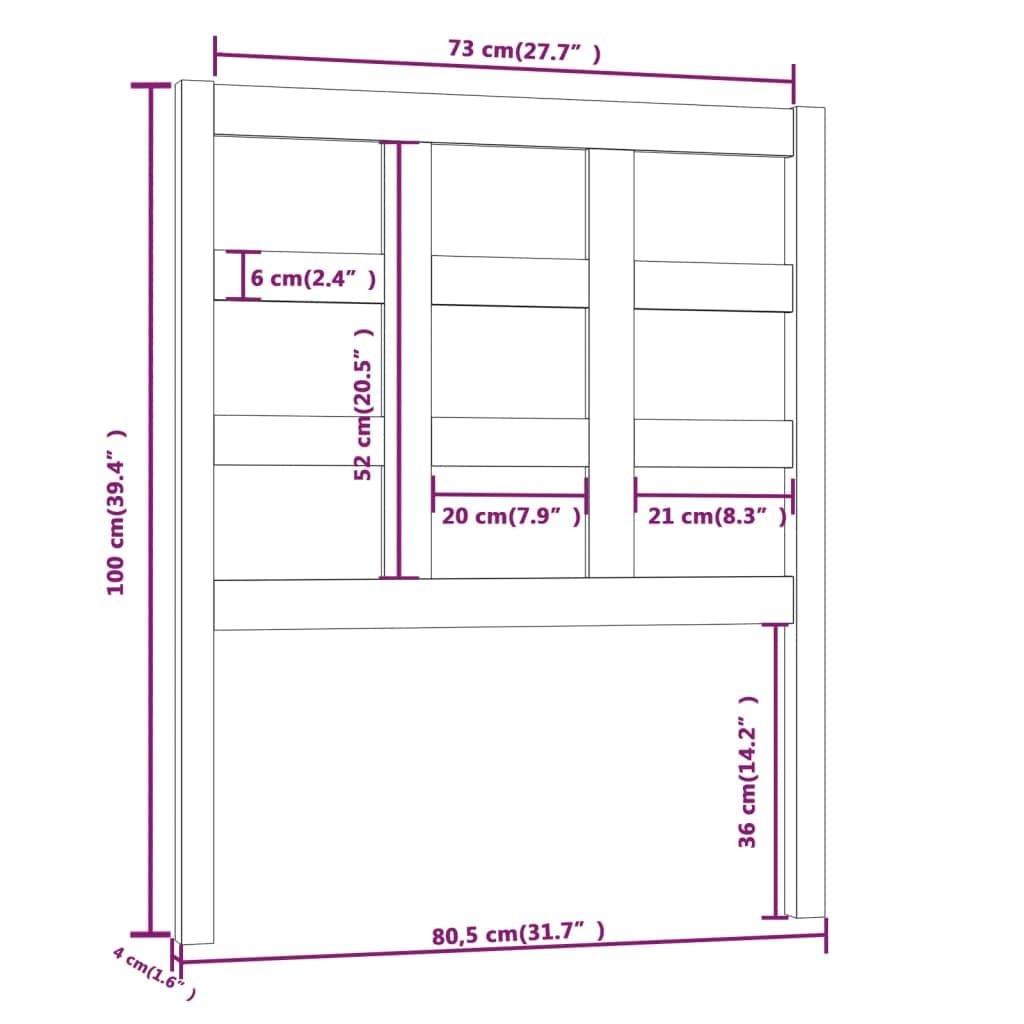 Cabecero marrón miel 80,5 x 4 x 100 cm, madera maciza de pino, protector de cabeza de cama estable, diseño rústico, cómodo reposacabezas para dormitorio