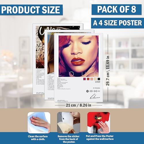 Image of Wonder Hub Rihana Wall Posters 8x12 inch (A4 Size) Included Self Adhesive on Back Wall Decor Posters Wall Art For Bedroom, Living room, Office, Dining Room