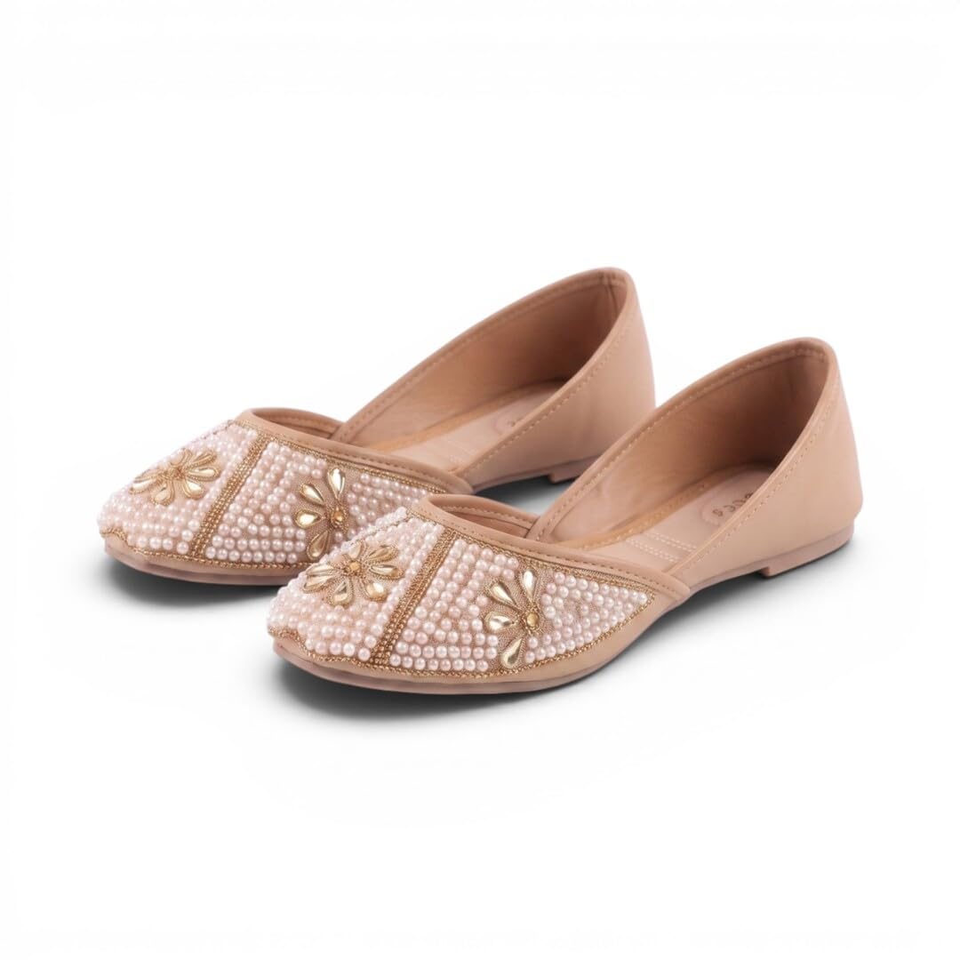Women's Ballet Flats | Comfortable Ethnic Slip-On Jutti Style Gold-image-45