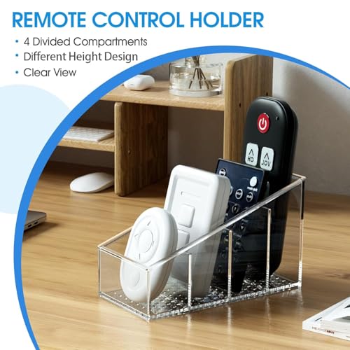 Image of MosQuick Remote Control Holder 4 Compartments desk Organizer mobile holder pen stand for table cute stationery items comb holder Makeup Brush Holders desk accessories Stationary Organiser Clear (1pc)