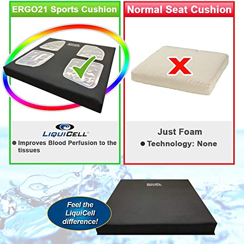 Ergo21 Liquicell Sports Cushion, Comfortable Wheelchair Cushion For Pressure Relief, Seniors, Tailbone Pain. Can Be Used On Office Chair And Car Too! Liquicell Improves Blood Flow By 150% #TOP2