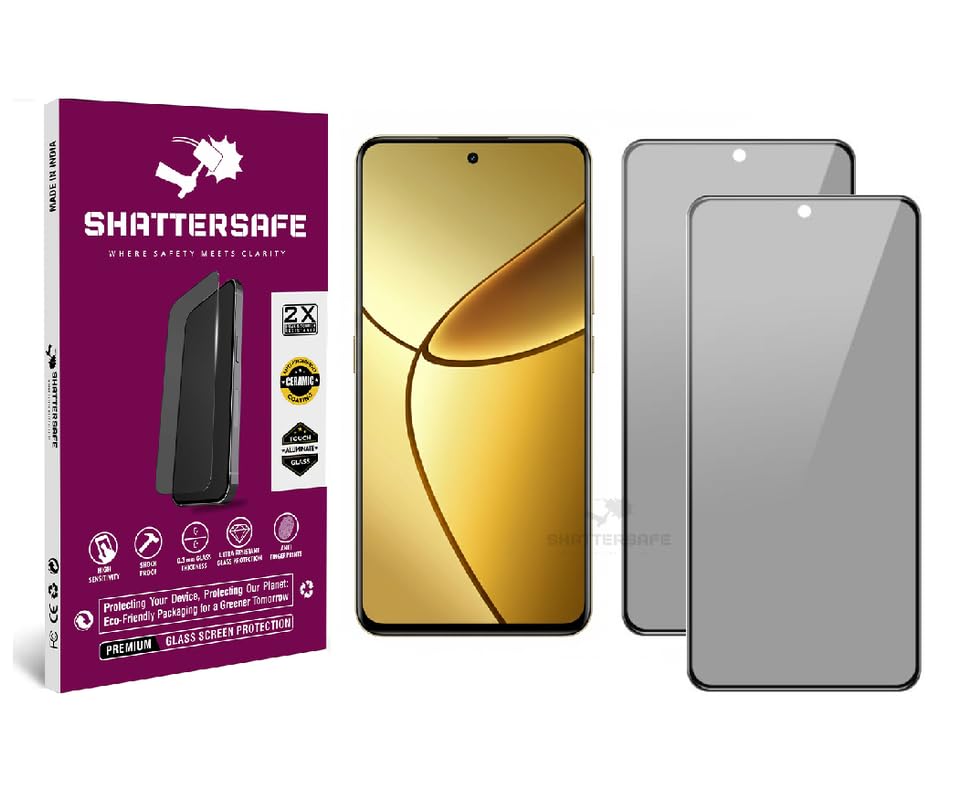 Image of Anti-Spy Privacy Tempered Glass Compatible For Realme 12 Plus 5G [Pack of 2]. 9H Hardness, Anti-Scratch, Edge-to-Edge Protection With Easy Installation Kit & Case Friendly Fit.