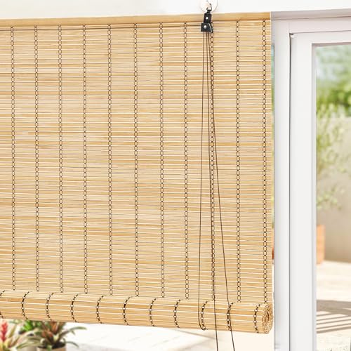 ABOUT SPACE Bamboo Curtain - W 3 ft x H 6 ft - Roll up Bamboo Curtain/Blinds with Sun, Dust, Privacy & Cold Protection for Window, Door, Hut Screen, D