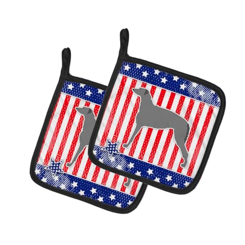 Caroline's Treasures BB3296PTHD USA Patriotic Scottish Deerhound Pair of Pot Holders Kitchen Heat Resistant Pot Holders Sets Oven Hot Pads for Cooking Baking BBQ, 7 1/2 x 7 1/2