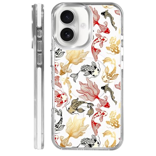 COTAIL Clear Magnetic Case for iPhone 16, Slim Anti-Yellow Transparent Cover, Military Grade Protection, Phone Cases for iPhone 16, Elegant Koi Fish