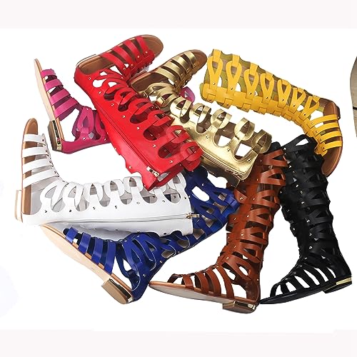 Image of Hanfike Knee High Sandals for Women Gladiator Cut Out Summer Roman Boots