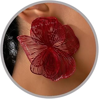Gold Flower Earrings for Women Big Statement Earrings for Women Silver Black Red Hot Pink White Large Floral Earring Chunky Flower Jewelry Unique Spring Earring Vacation Beach Summer Accessories