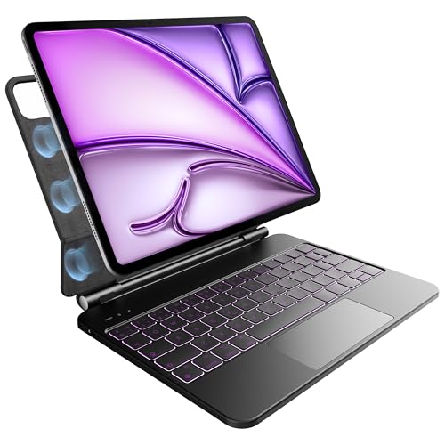 Teclado para iPad Air de 13 pulgadas (M3 2025 y M2 2024) y iPad Pro de 12,9 pulgadas (6ª, 5ª, 4ª, 3ª Generación),retroiluminación en 7 colores,panel táctil multitoque,diseño magnético flotante,Negro