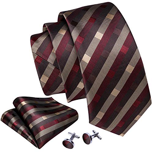 Image of Barry.Wang Mens Tie Set Plaid Check Neckties Formal Business Wedding Luxury Pocket Square Cufflinks