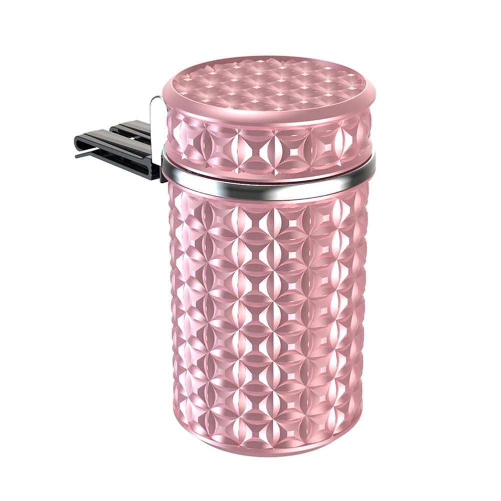Surakey Car Ashtray Portable Trash Can Ashtray for Women Mini Car Holder Accessories Universal with Blue LED Light Indicator Windproof White with lid Smell Proof Crystal Diamond Organizer,Rose Gold