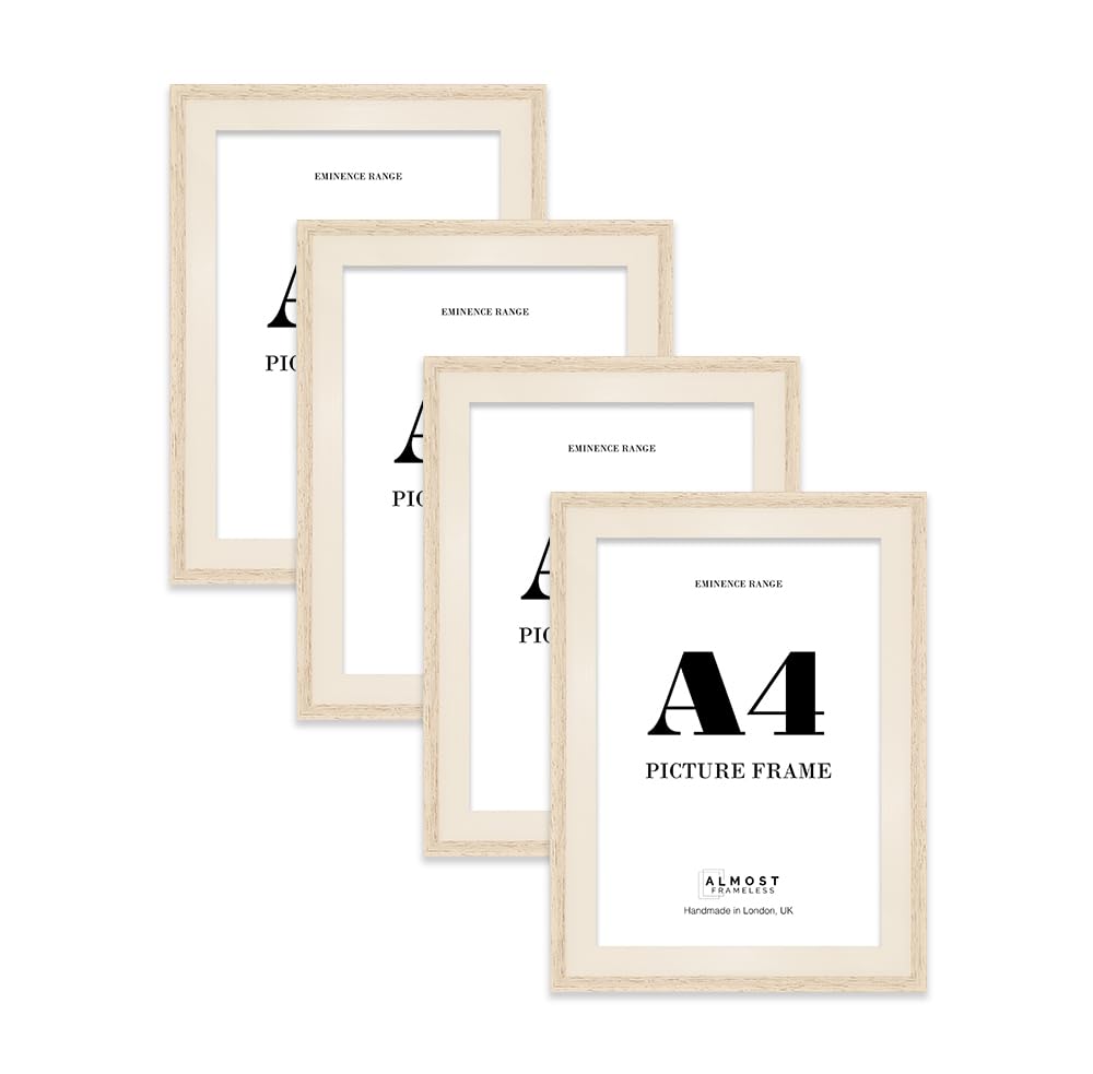 A4 Oak Picture Frame - Rustic Wood Industrial Effect Photo Frame for Wall Display, Ideal for Posters, Prints & Home Dรฉcor, Wall Hooks and Kickstand, 32mm Edge - 4 Pack โ image 1