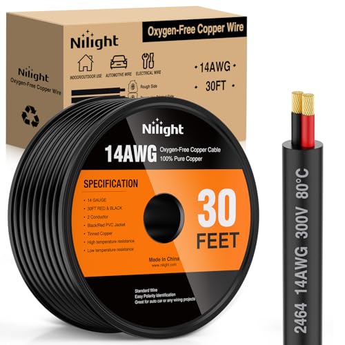 Image of Nilight 30FT 14AWG Oxygen-Free Copper Wire Red Black | Electrical Stranded PVC Cord 2 Conductor Parallel 300V DC Flexible Extension Cords for LED Strips Lamps Lighting
