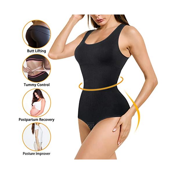 Nebility-Women-Waist-Trainer-Bodysuit-Slim-Full-Body-Shapewear-Seamless-Round-Neck-Jumpsuits-Tummy-Control-Tops Nebility Women Waist Trainer Bodysuit Slim Full Body Shapewear Seamless Round Neck Jumpsuits Tummy Control Tops (M/L, Black)