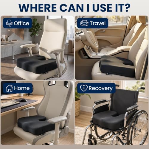 Image of 5 STARS UNITED Seat Cushion - Memory Foam Chair Cushion for Tailbone Pain Relief - Ergonomic Support for Coccyx, Sciatica & Butt - Office, Desk & Gaming Chair, Car Seat, Wheelchair, Airplane, Black