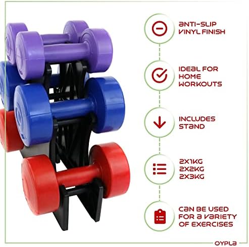 Oypla 12kg Vinyl Hand Dumbbell Workout Weight Set Including Stand