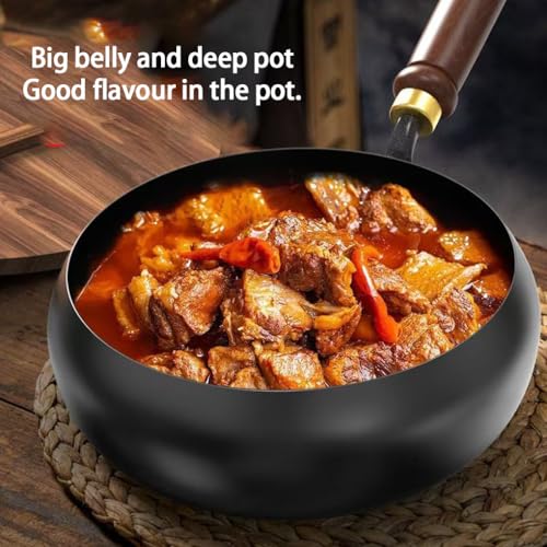 Guangcailun Haltbarkeit gewährleistet in Antihaft Eisentopf mit Holzdeckel etc. Flachboden unbeschichtet kleine Pfanne Schmoren, 24CM