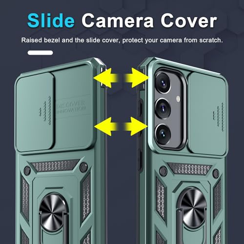 Janmitta Compatible with Samsung Galaxy S25/S24 Case [Not for S25+] Built in Slide Camera Lens Cover+Screen Protector+Kickstand,Heavy Duty Shockproof Full Body Phone Cover,Dark Green by Janmitta - Used condition - Image 3