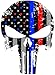 Red and Blue Tattered 4x3 Inch Subdued Us Flag Punisher Skull Reflective Decal with Thin Blue Line (Police and fire Support)