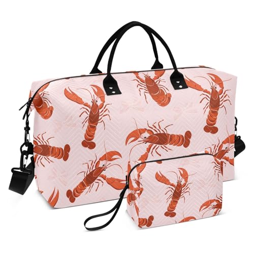 Bows Lobster Large Travel Duffle Bag Weekender Overnight Bags Gym Yoga Bag for Women Men with Toiletry Bag