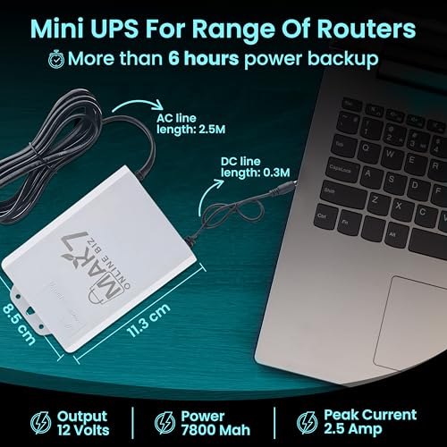 Image of MAK7 Mini UPS for WiFi Router | 12V-2amp~2.5 (Peak) | Power Backup 6 to 8 Hours Battery | Surge Protection | Compact WiFi UPS Power Backup for Home & Office | Modem Power Backupp