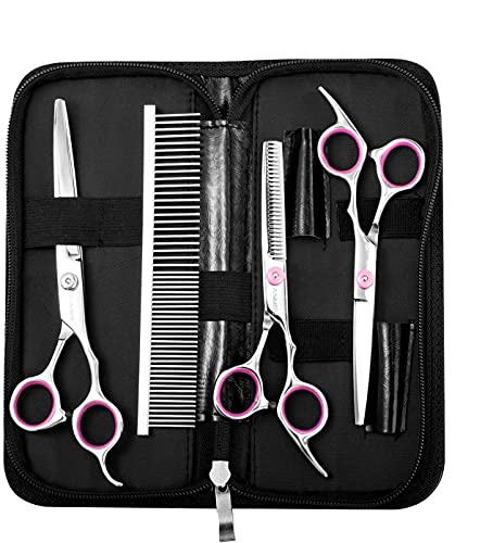 ANMER Pet Grooming Scissors Kits(4 Pairs- for Body, Face, Ear, Nose, Paw) for Small, Medium & Large Dogs and Cats - Sharp and Strong Stainless Steel Blade Without Harmful to Dogs and Cats