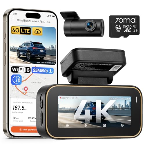 70mai A810 Lite Dash Cam Auto 4K +1080P, 5GHz WiFi,