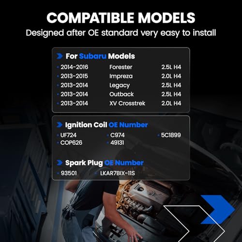 Image of 4-Pack UF724 Ignition Coils & 93501 Spark Plugs Kit Compatible with Subaru Forester Impreza Legacy Outback XV Crosstrek 2013-2014, 2.0L 2.5L H4 - Replaces LKAR7BIX-11S 49131 & more
