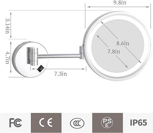 Miniatura 7 de GAUDIE Espejo de maquillaje con luces y aumento de 10X, espejo de tocador LED montado en la pared, espejo de afeitado giratorio extensible, latón,