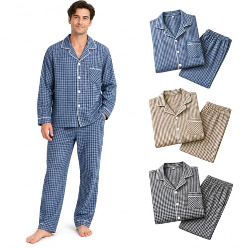 Aswuknt Men's Pajamas Set Plaid Thermal Long Sleeve Button Down Sleepwear - image 1
