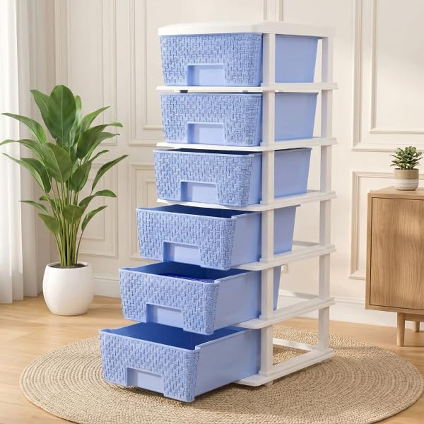 Image of Plastic Modular Drawer Storage Chest Of Drawers Organizer Storage Box, Large Stomo Racks For Multipurpose Anti-slip Shoes Organizers (Blue, 6 Layer)