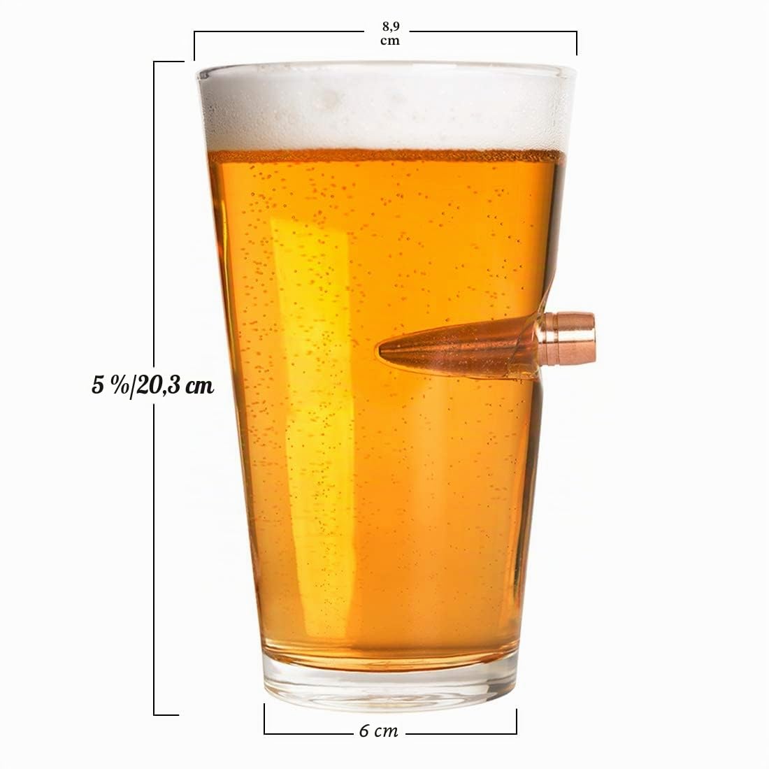 Lucky Shot USA - Verre à bière Bullet Pint avec balle originale .50 CAL - 500ml