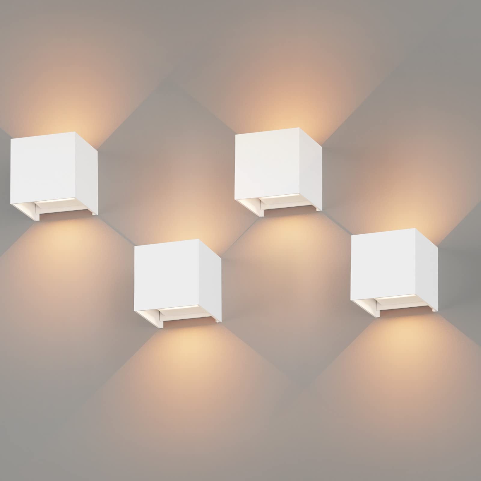 K-Bright 4 Pack 12W LED Wandleuchte für Warmweiß, dreifach justierbare Lichtbremse, Wasserdicht und innen IP65, Außenleu