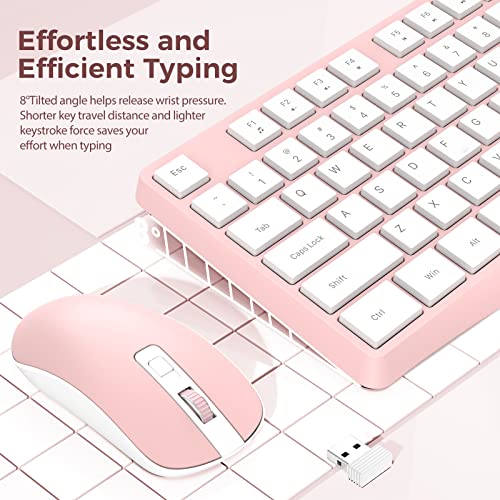 Wireless Mouse & Keyboard Combo, 2.4 Ghz Full-Sized Keyboard And Mouse With Usb Receiver, 3 Level Dpi Adjustable Wireless Mouse For Windows, Mac Os Desktop/Laptop/Pc, Pink #TOP1