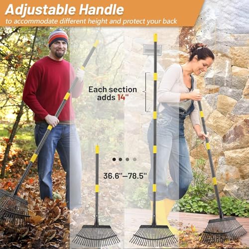 image for Bird Twig Garden Rake for Leaves - Heavy Duty Metal Leaf Rakes for Yar